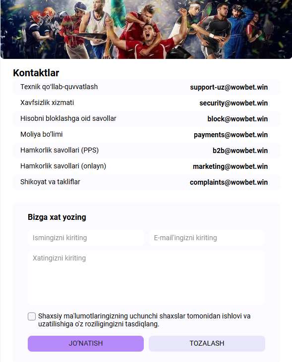 Texnik yordam xizmatining barcha kontaktlari
