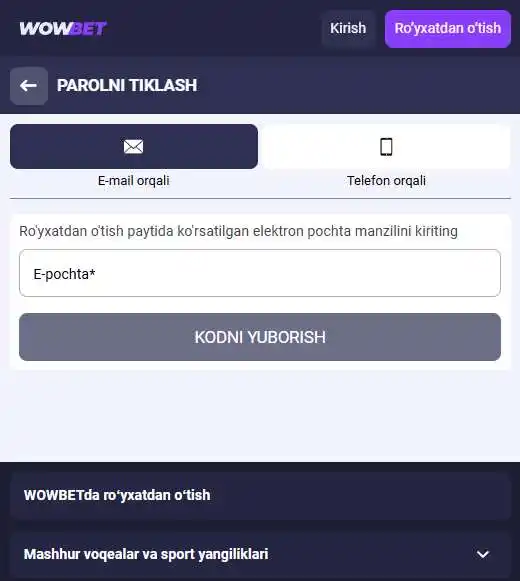 Parolni tiklash funksiyasidan foydalanish namunasi