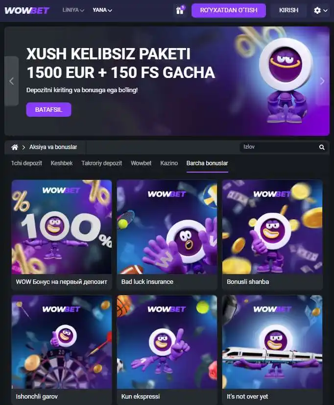 Bukmeker kontorasi va kazino saytidagi Promo bo‘limidagi boshqa aksiyalar va bonuslar